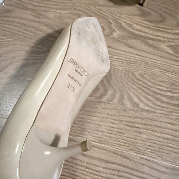 Jimmy Choo Nude Patent Leather Pointed Toe Pumps - Picture 9 of 16